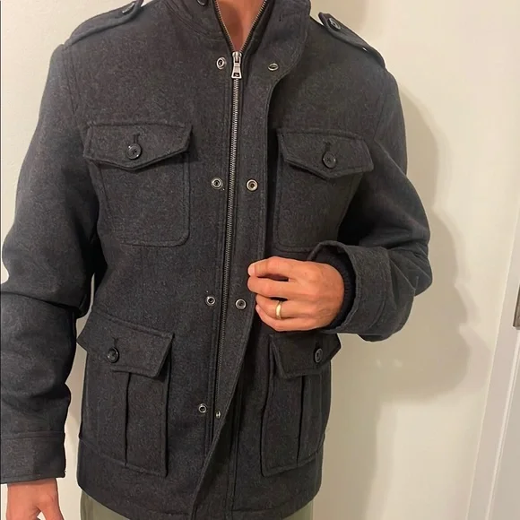 Gray Military Field Jacket with Structured Fit - Picture 2 of 6